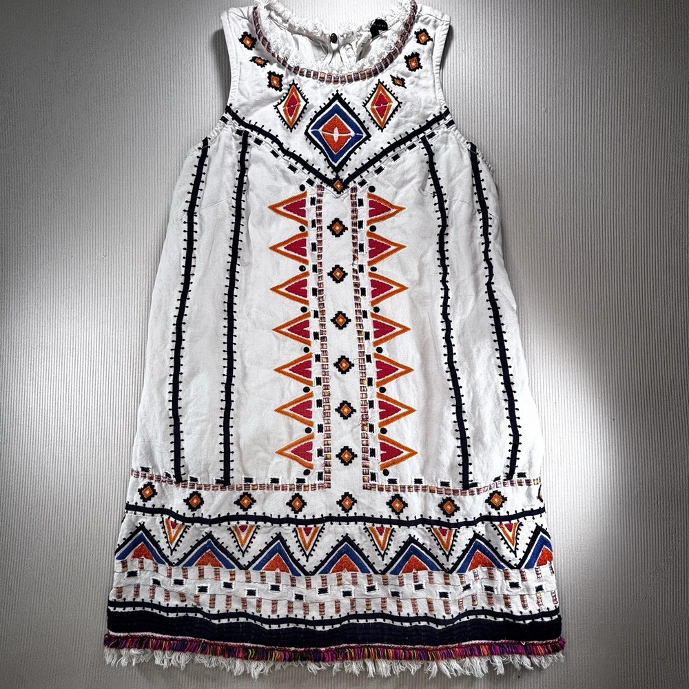 Anemia+Kin Anthropologie Reagan Embroidered Shift Dress linen Blend Size 2 Boho - Picture 2 of 16